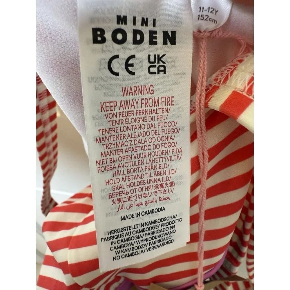 Mini Boden Hotchpotch Girls Swimsuit Stripes Ice Cream Animals Size 11-12Y NWT